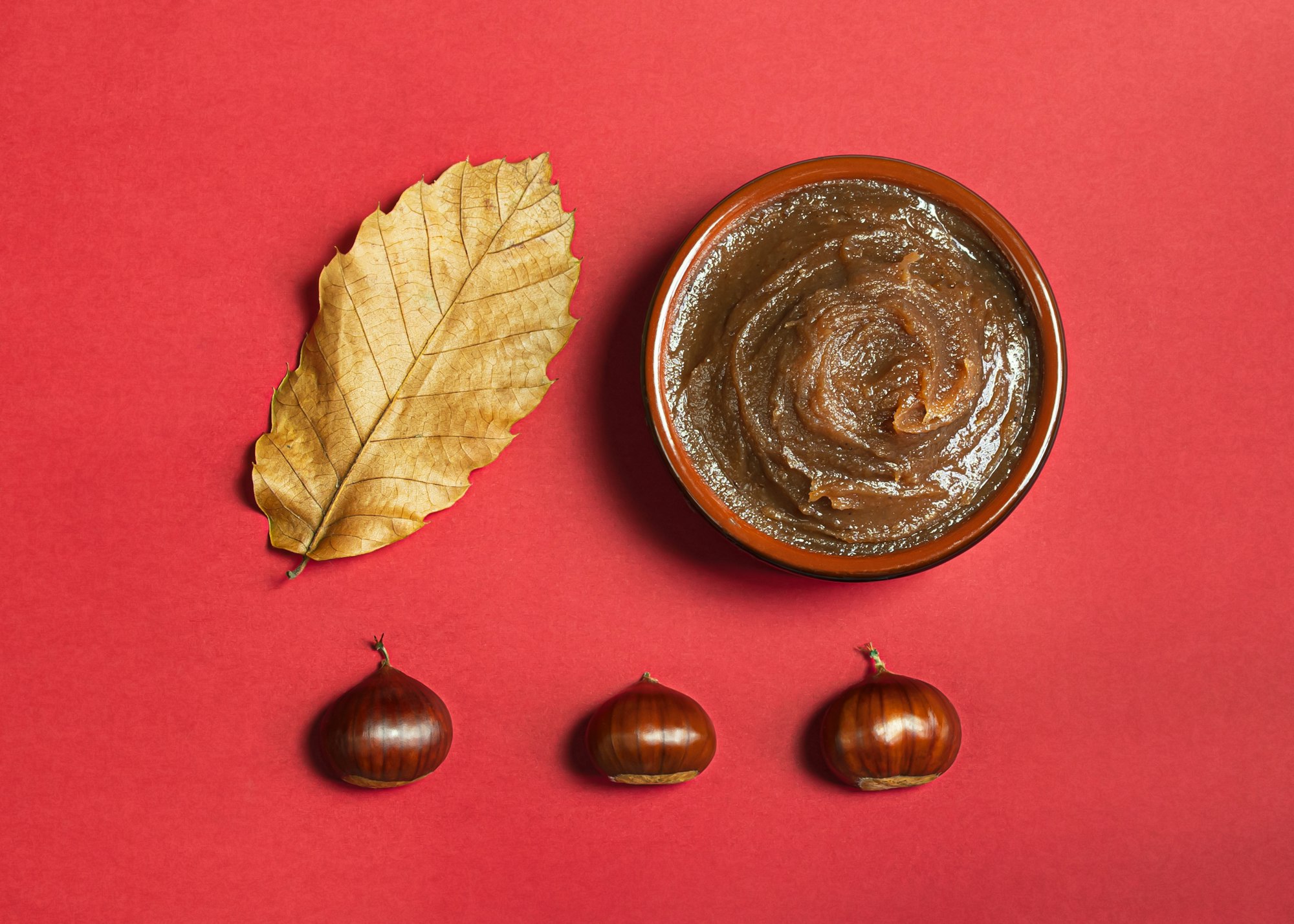 Chestnut cream on a red background